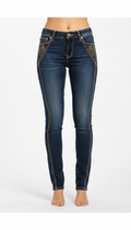 Fitted Denim Jeans with Gold Accents