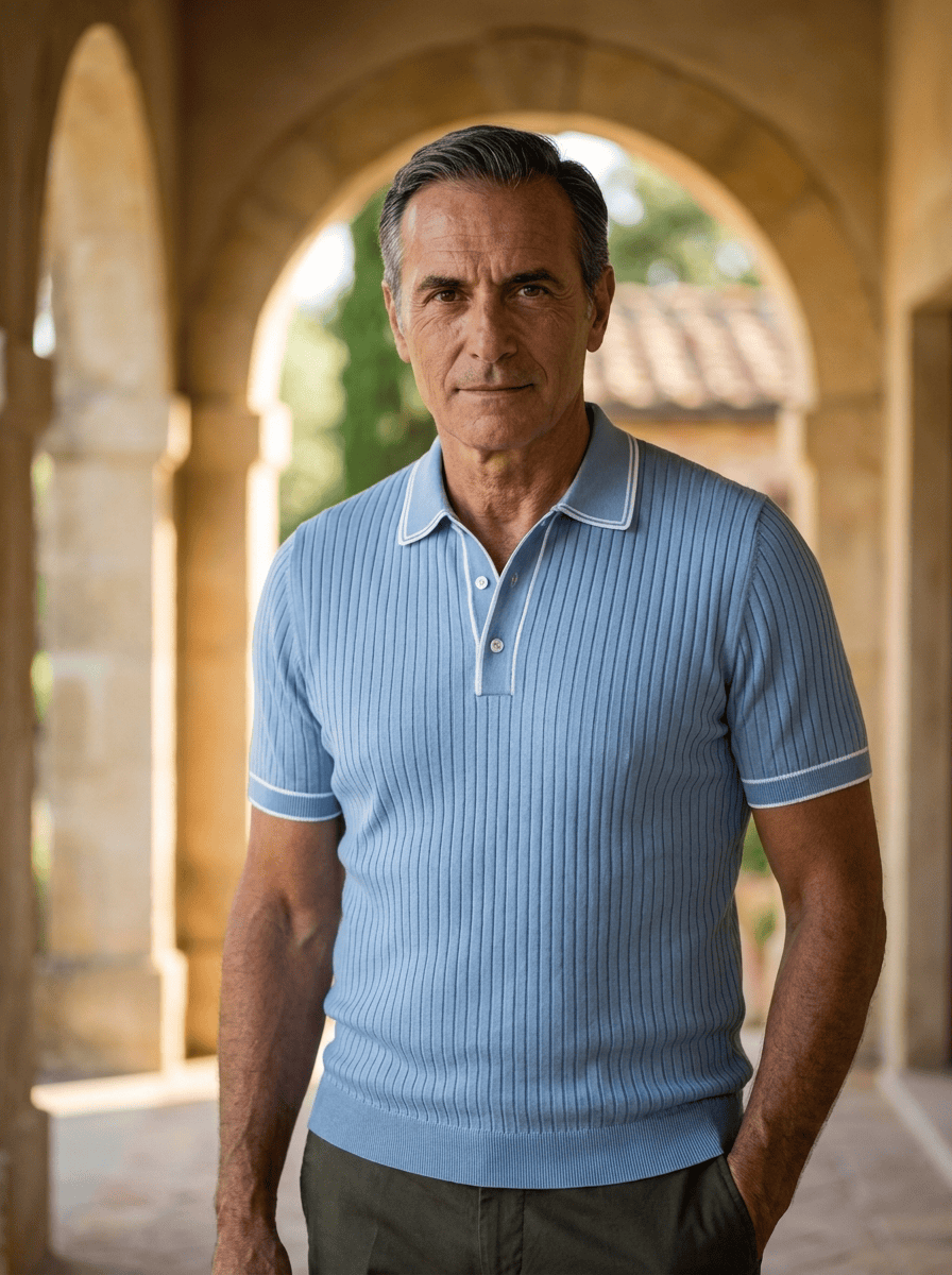 Silvan | Geribbelde gebreide poloshirt